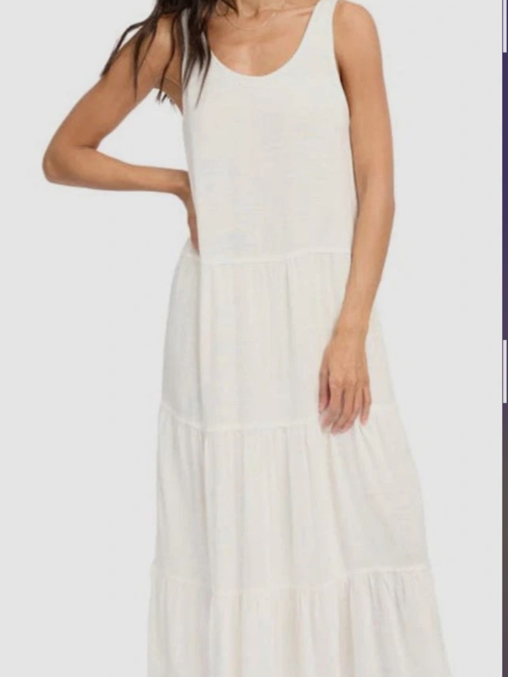 Splendid Women White Linen Blend  Mirage Scoop-Neck Tiered A-Line Dress Size S